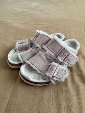 Birkenstock Arizona Shearling Suede Leather Light Rose